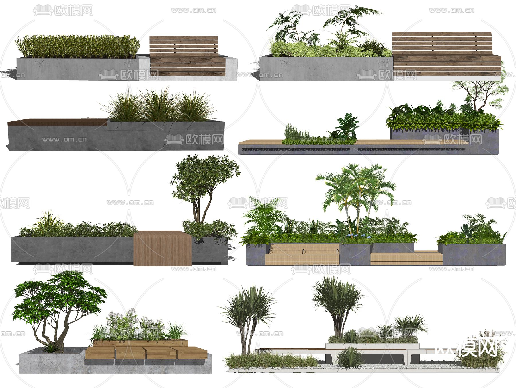 户外座椅 花池 树池座椅su模型下载