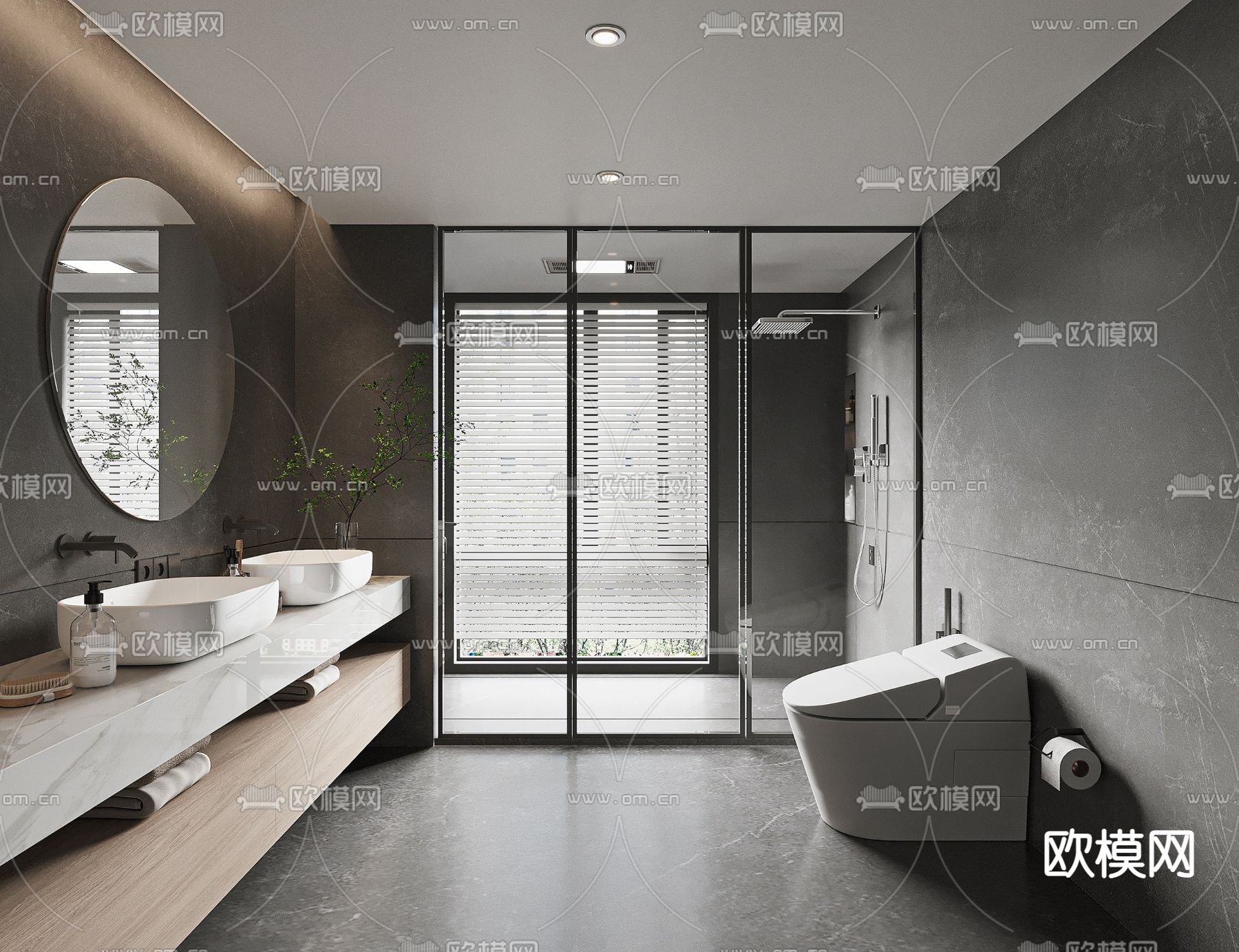 高级灰卫生间 浴室su模型下载（渲染图1）