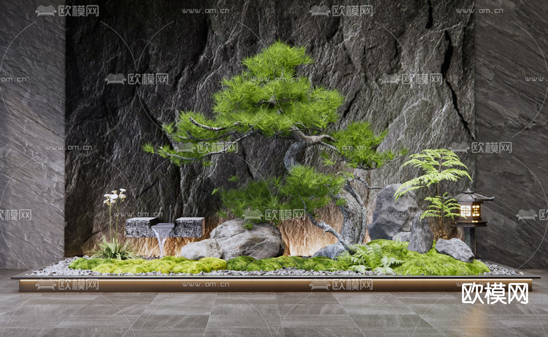 新中式室内景观造景 植物堆su模型下载_ID12260405_sketchup模型下载-欧模网