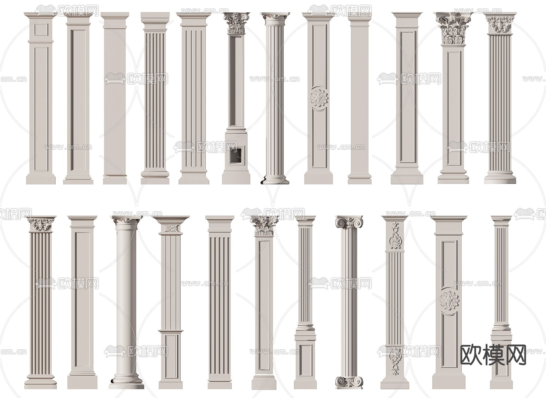 简欧罗马柱 柱子3d模型下载