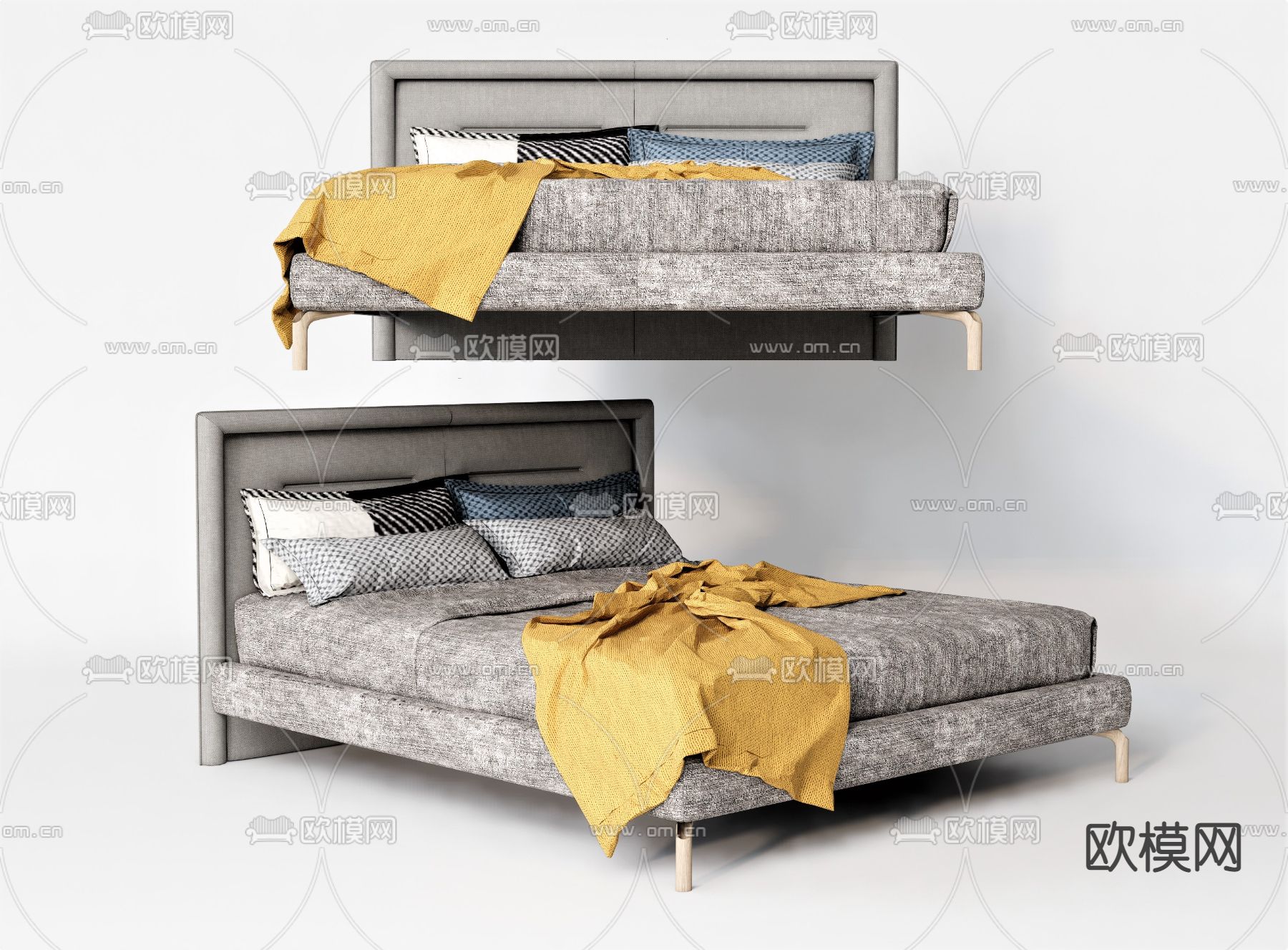 北欧双人床su模型下载（渲染图1）