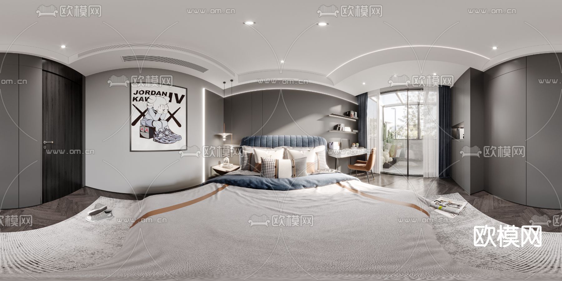 现代卧室 男孩房cr全景3d模型