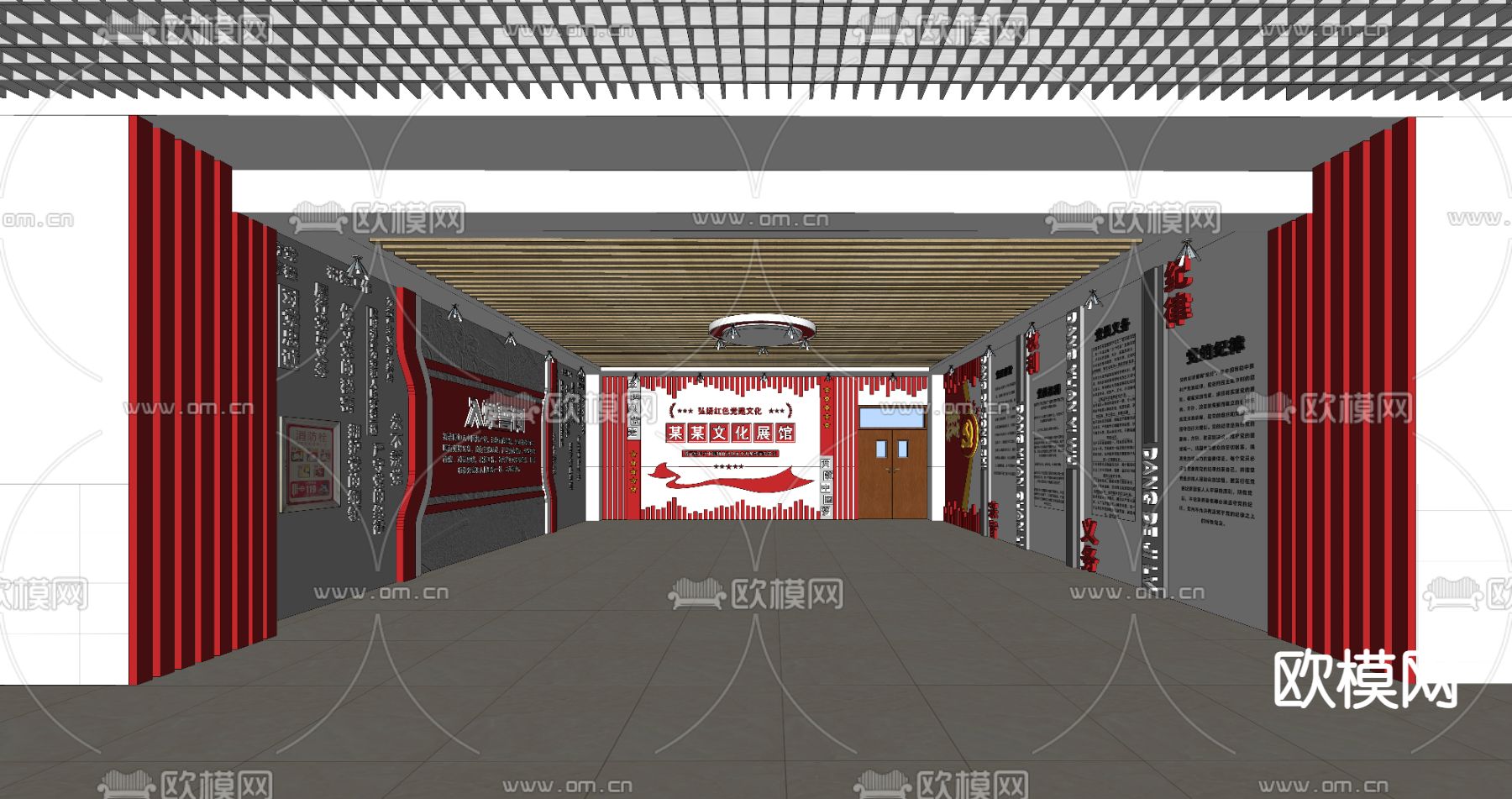 现代红色文化党展厅su模型下载（渲染图4）