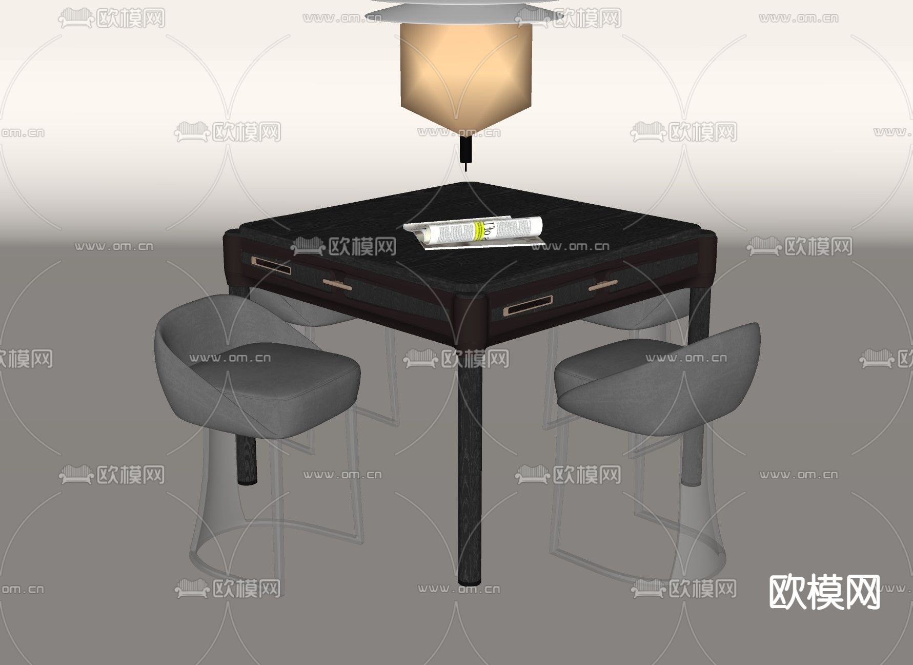 新中式麻将桌椅su模型下载（渲染图2）