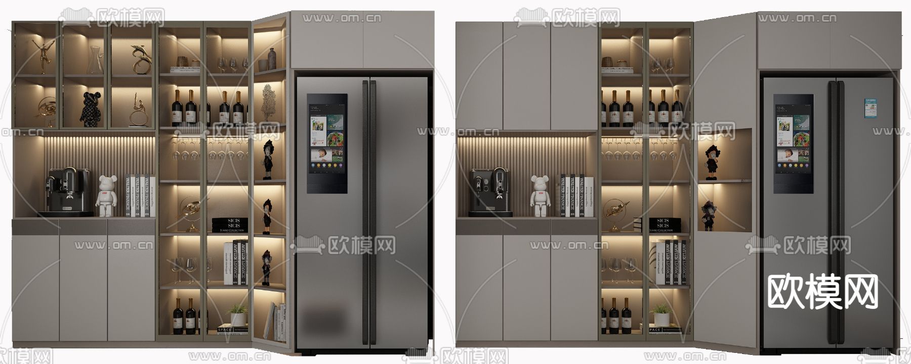 轻奢酒柜 冰箱su模型下载（渲染图1）