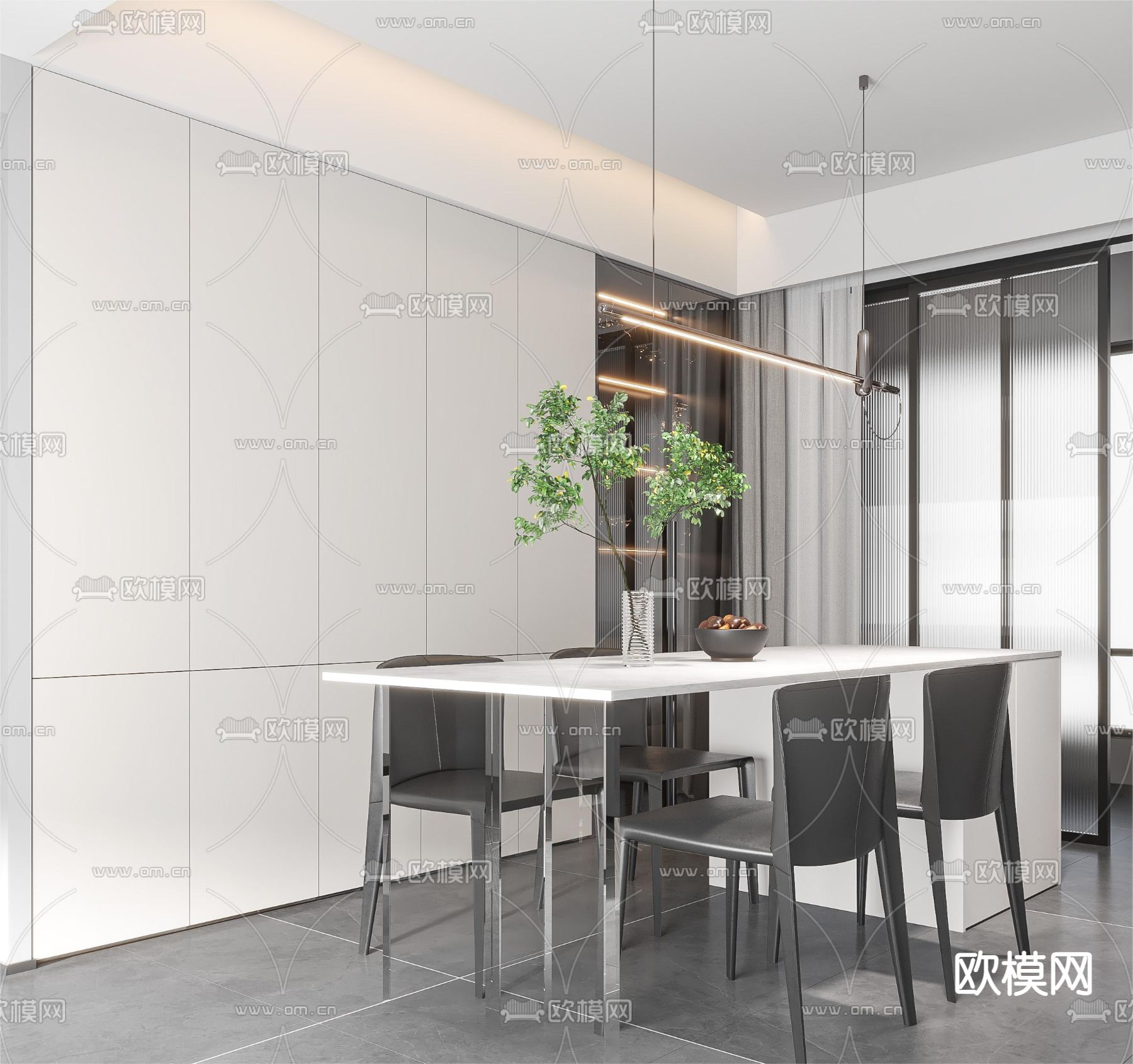 高级灰餐厅3d模型下载