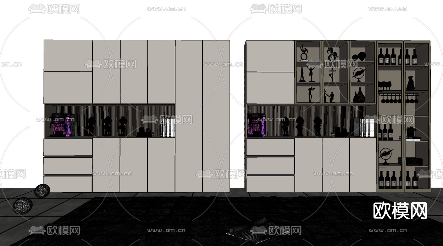 轻奢酒柜su模型下载（渲染图2）