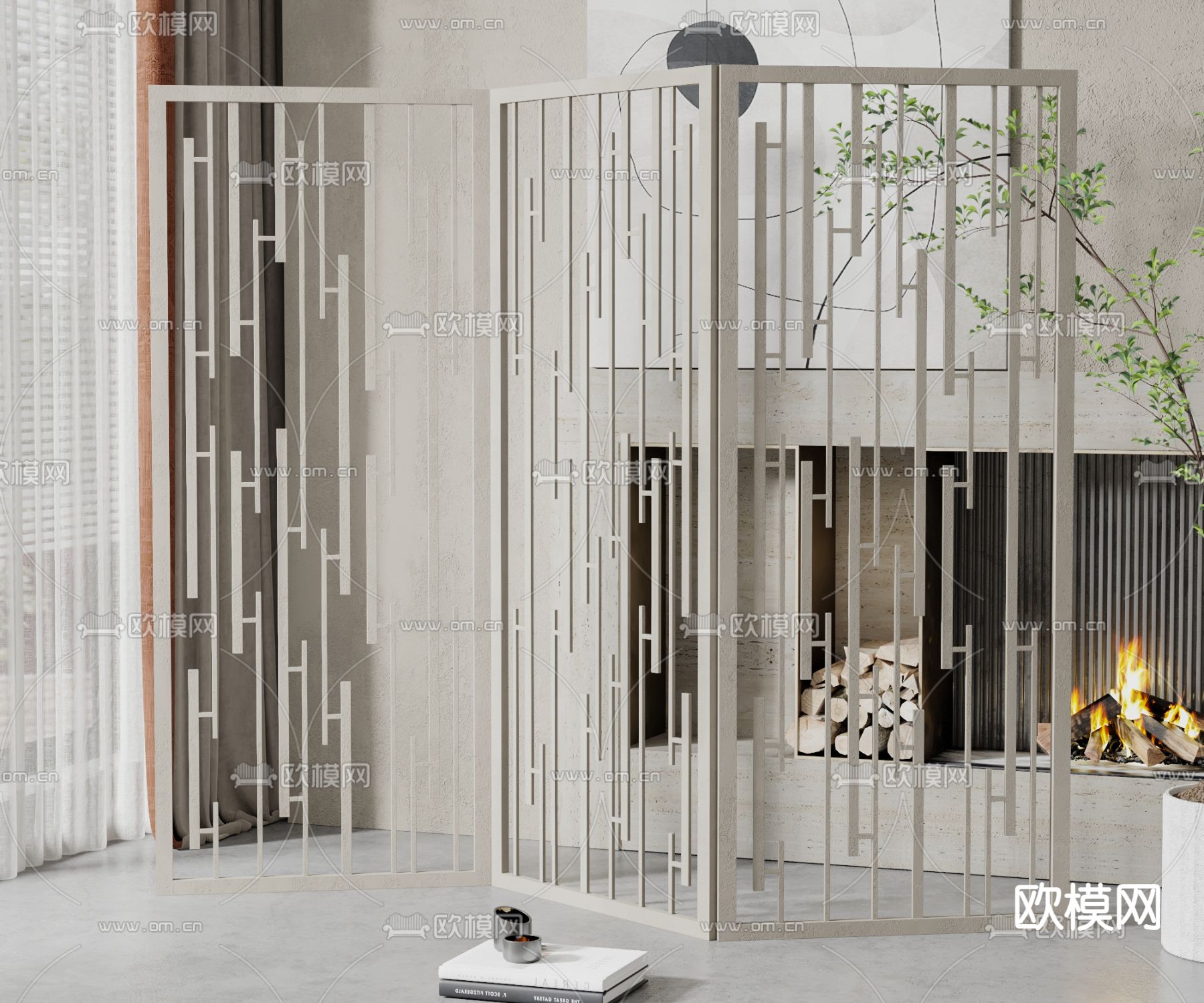 现代屏风隔断su模型下载（渲染图1）