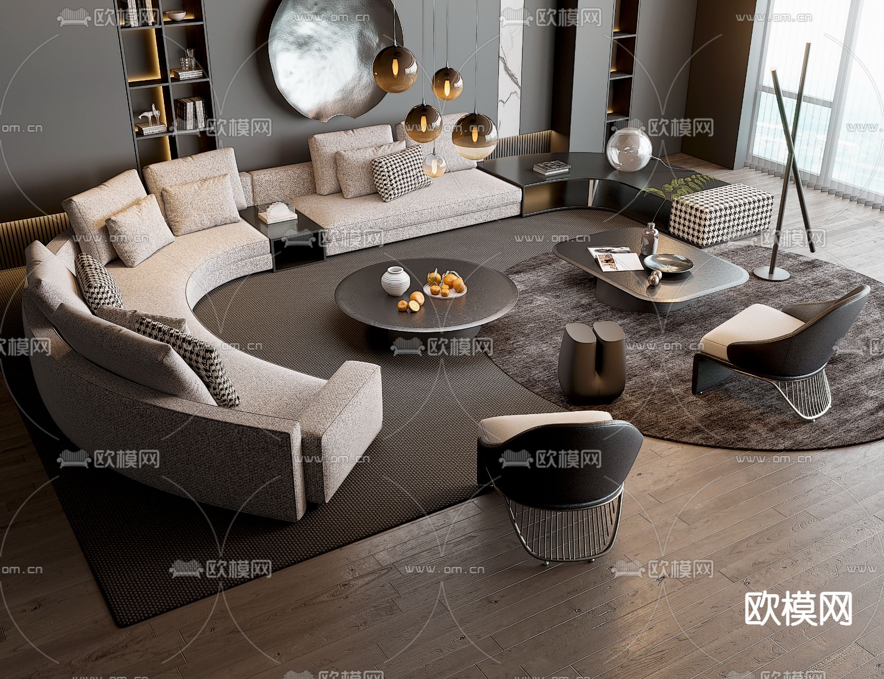 米洛提 Minotti 弧形沙发组合su模型下载_ID12259347_sketchup模型下载-欧模网