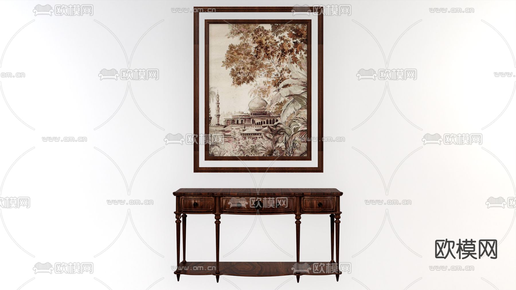欧式古典玄关条案 端景柜su模型下载（渲染图1）