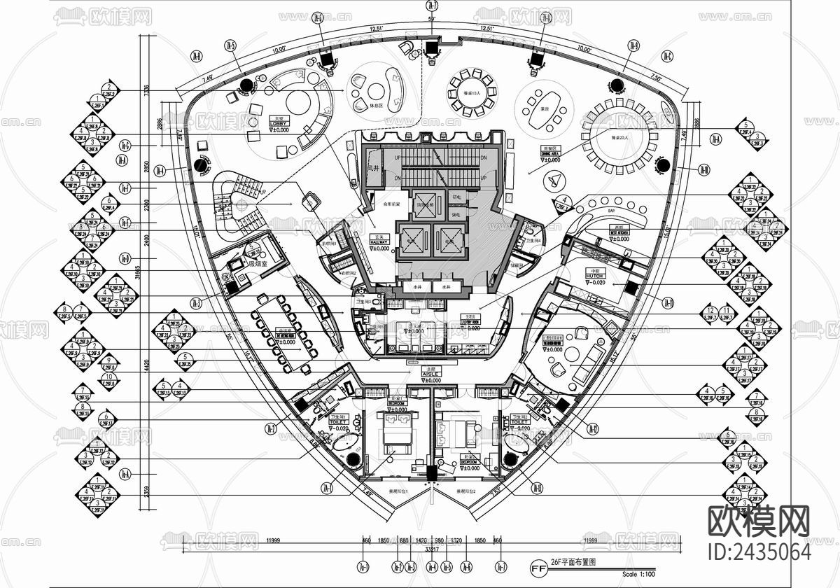 1500㎡私人休闲会所CAD施工图下载（渲染图1）