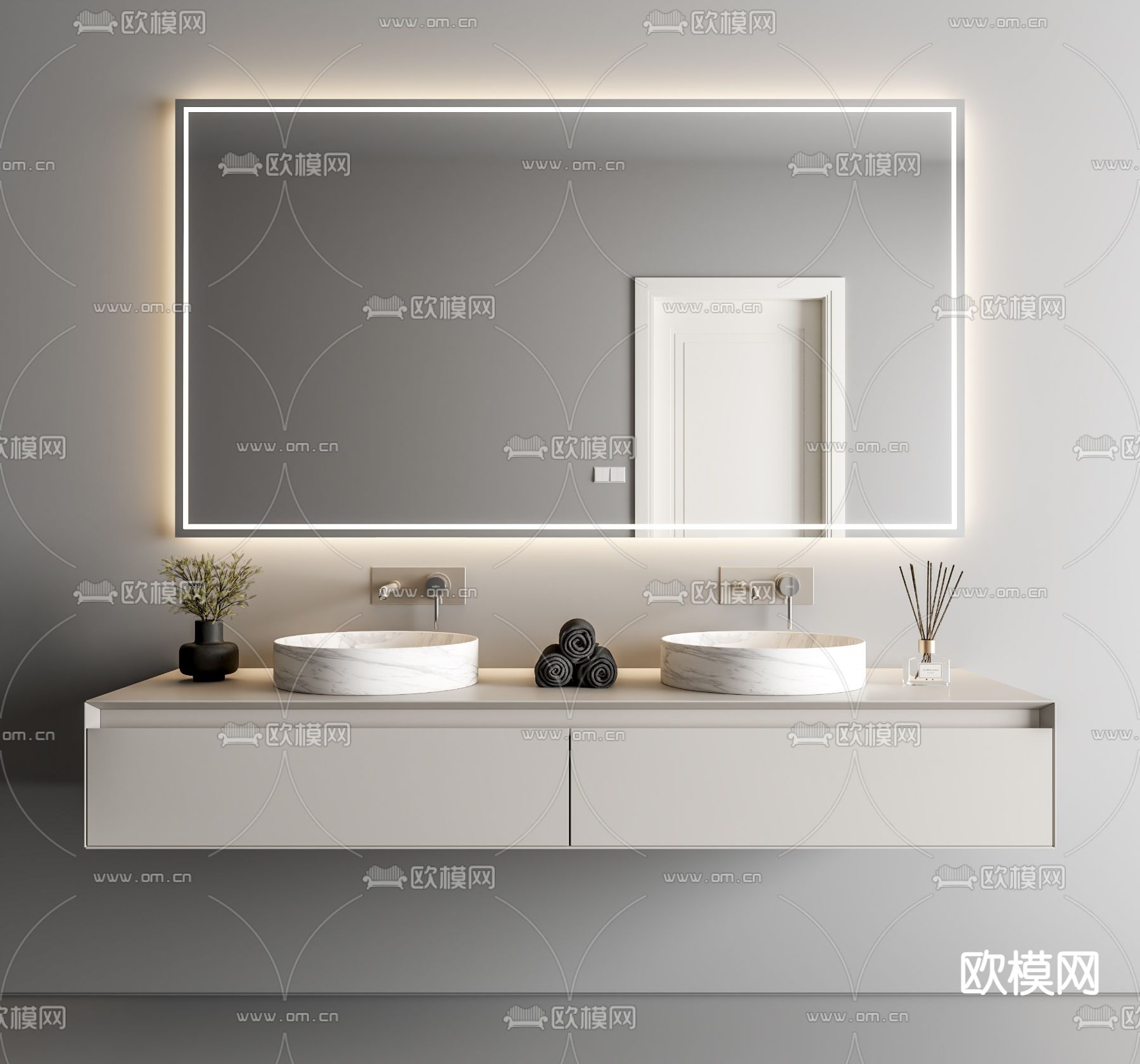 现代浴室柜 洗手台su模型
