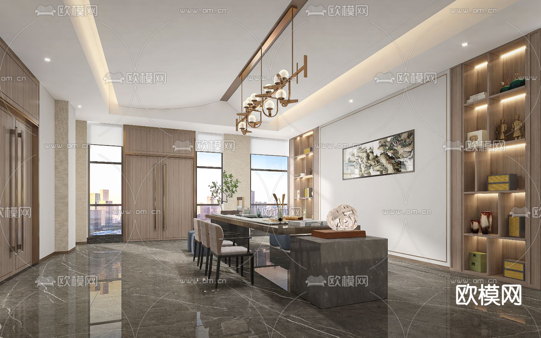 新中式茶室su模型下载