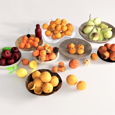  水果 水蜜桃 苹果 梨子su模型 