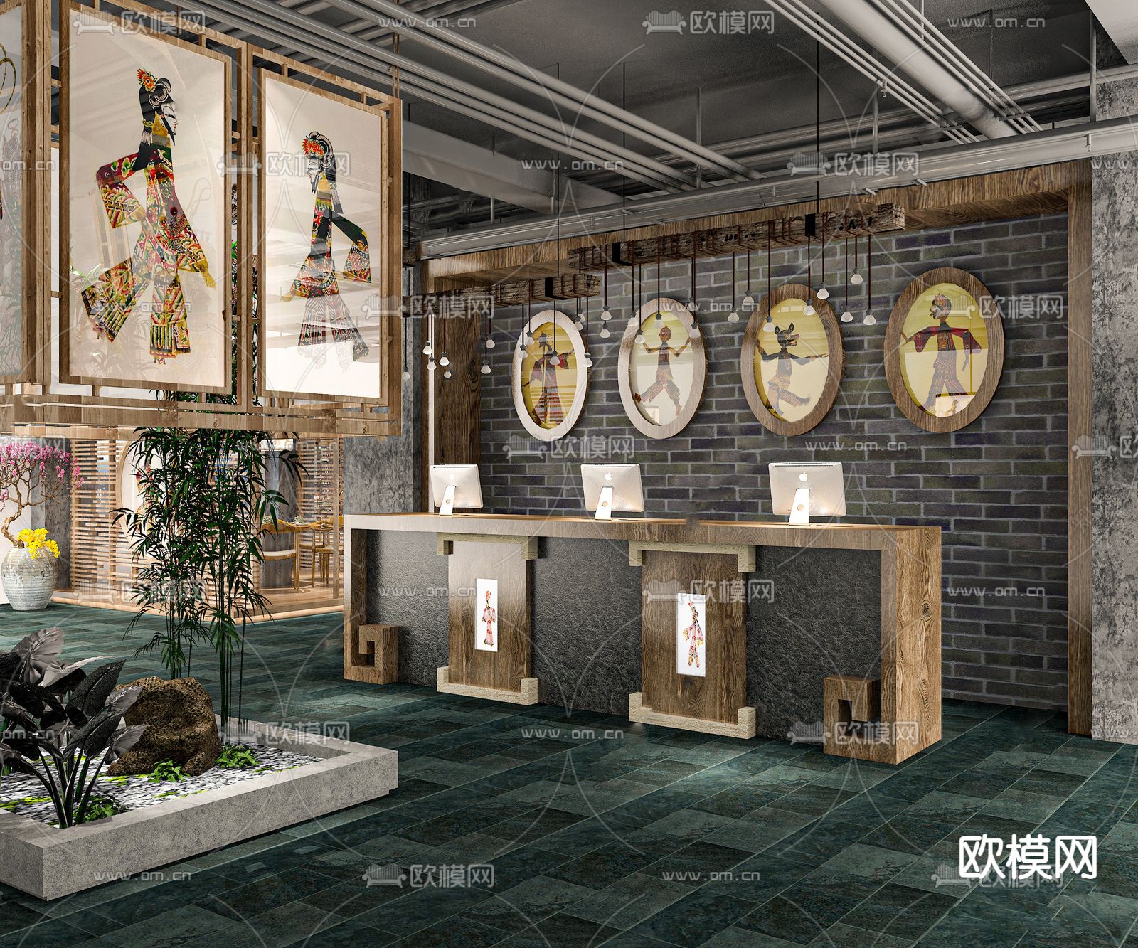 中餐厅前台 接待处 收银区su模型下载（渲染图1）