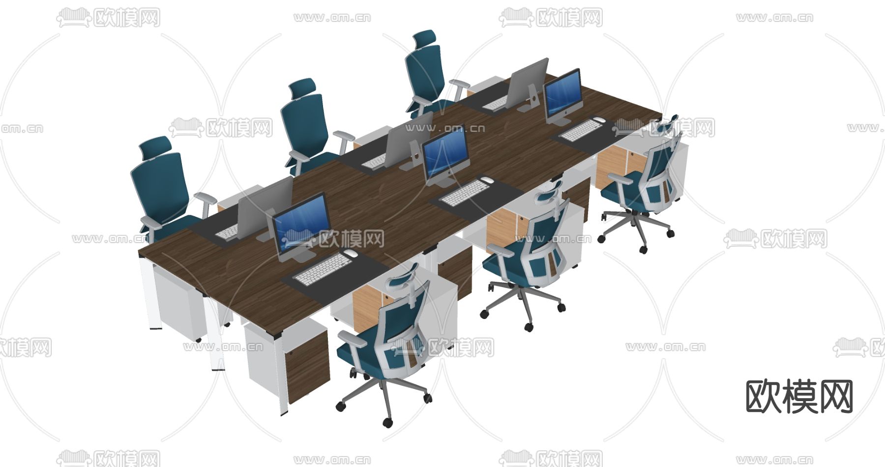 办公桌椅 屏风卡位su模型下载（渲染图2）