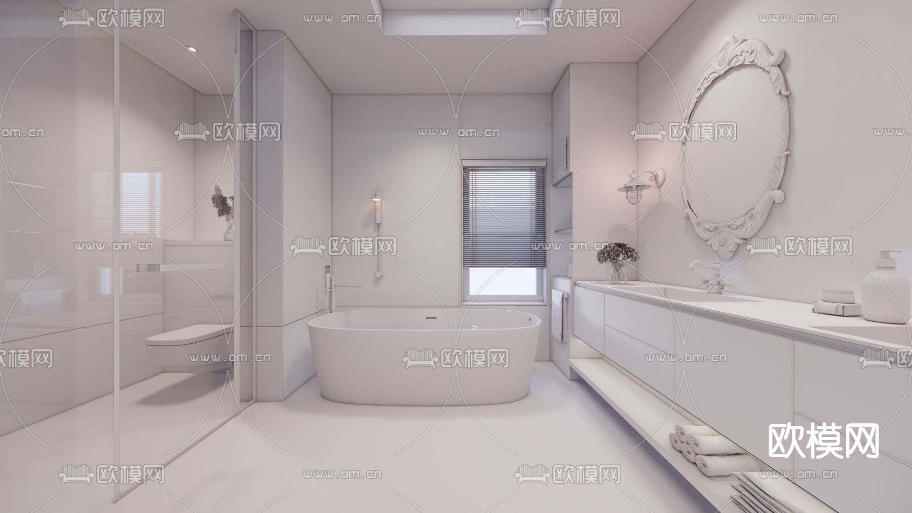 简美卫生间 浴室su模型下载（渲染图2）