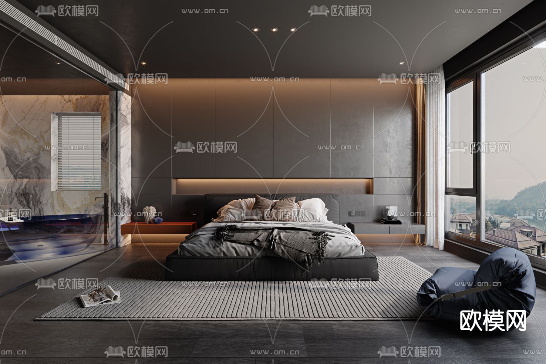 暗黑风卧室 主人房 主卧3d模型下载