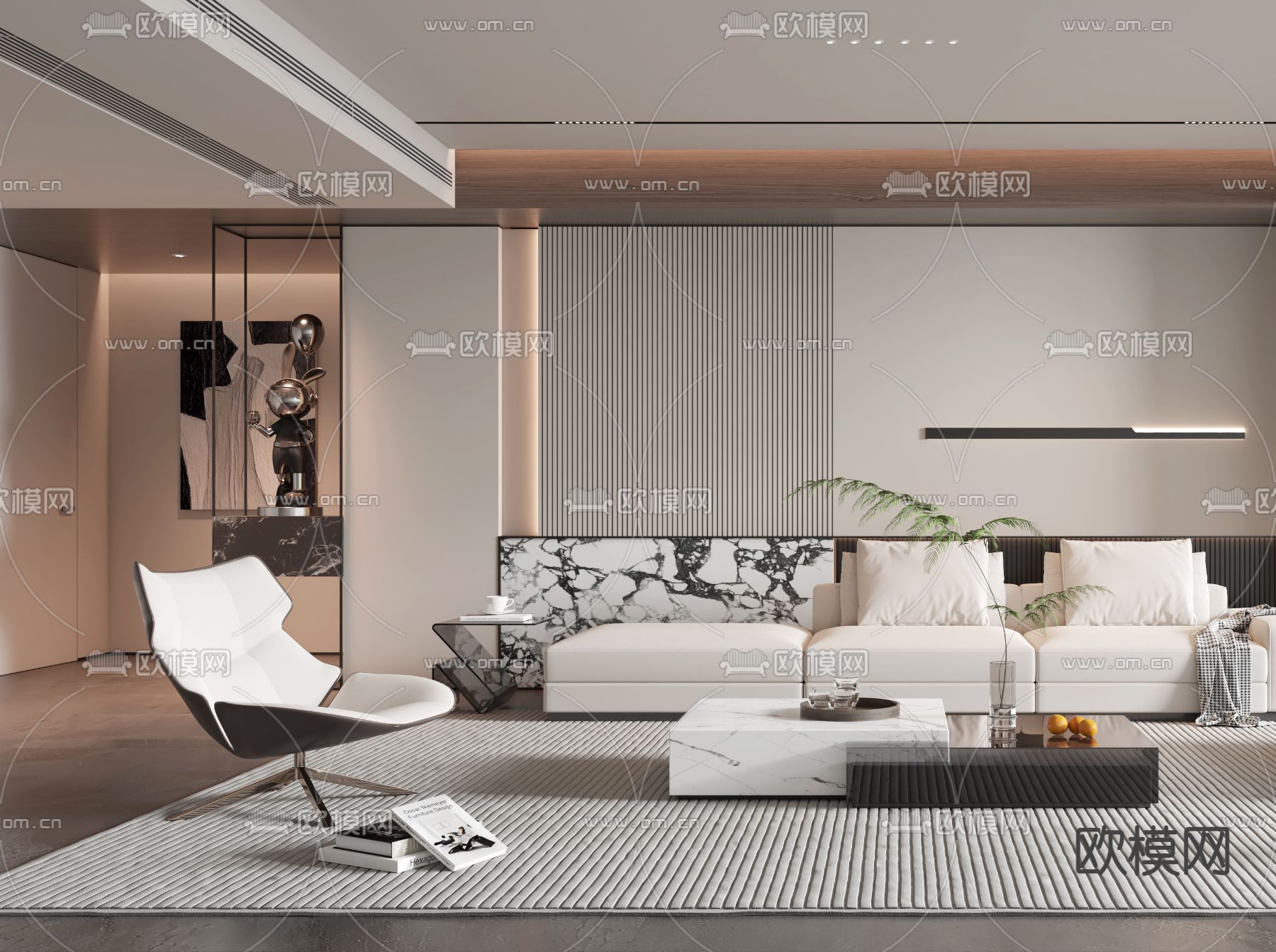 高级灰客厅3d模型下载（渲染图2）
