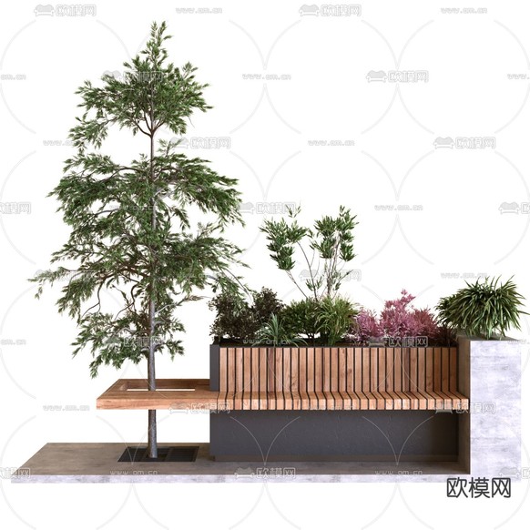 公用椅 户外座椅 花坛3d模型下载(渲染图1)