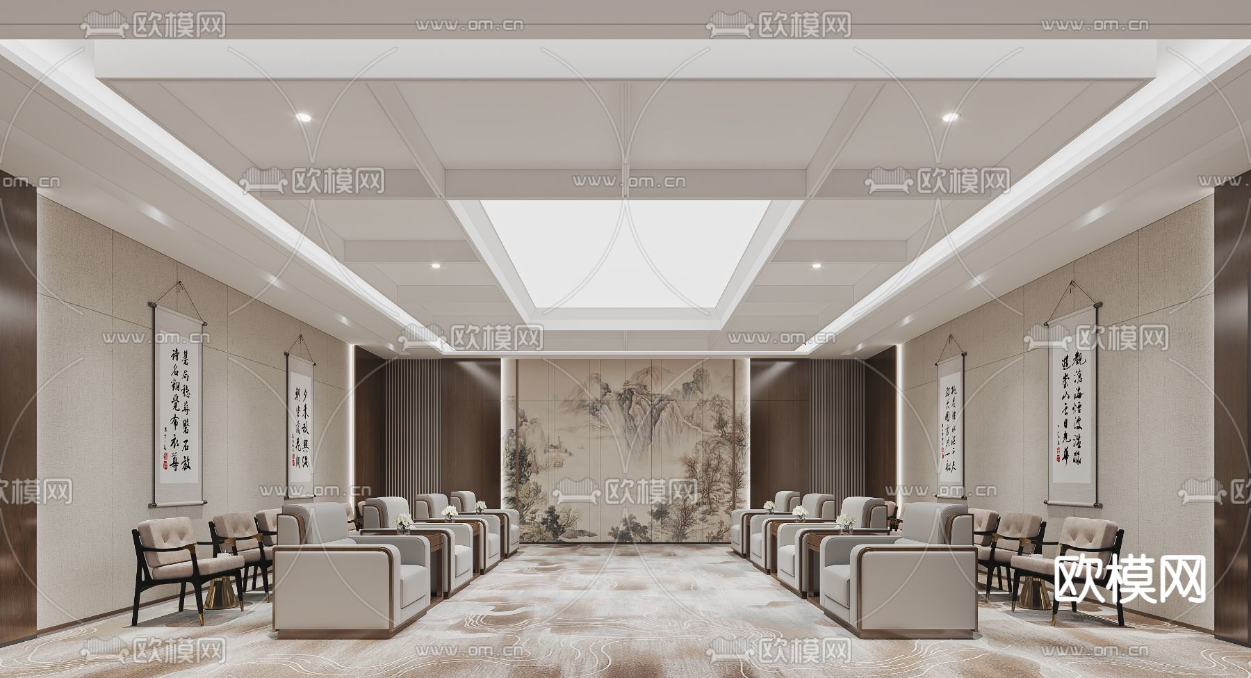 新中式洽谈室 接待室3d模型下载