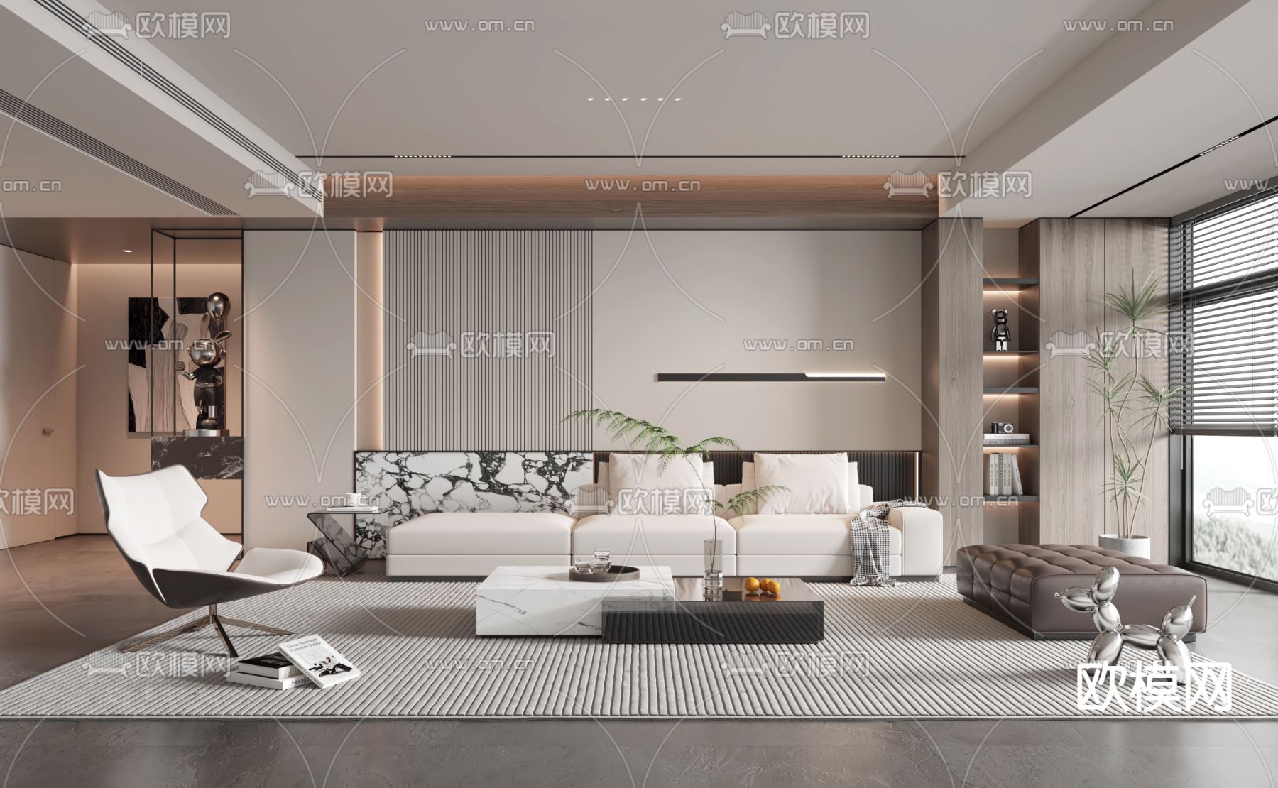 高级灰客厅3d模型下载（渲染图1）