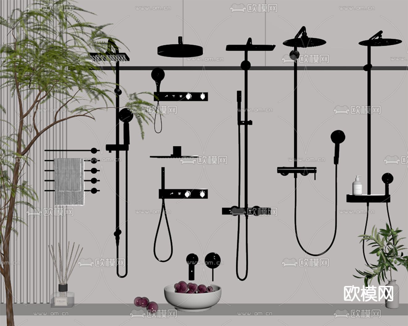 现代花洒 淋浴喷头su模型下载（渲染图2）