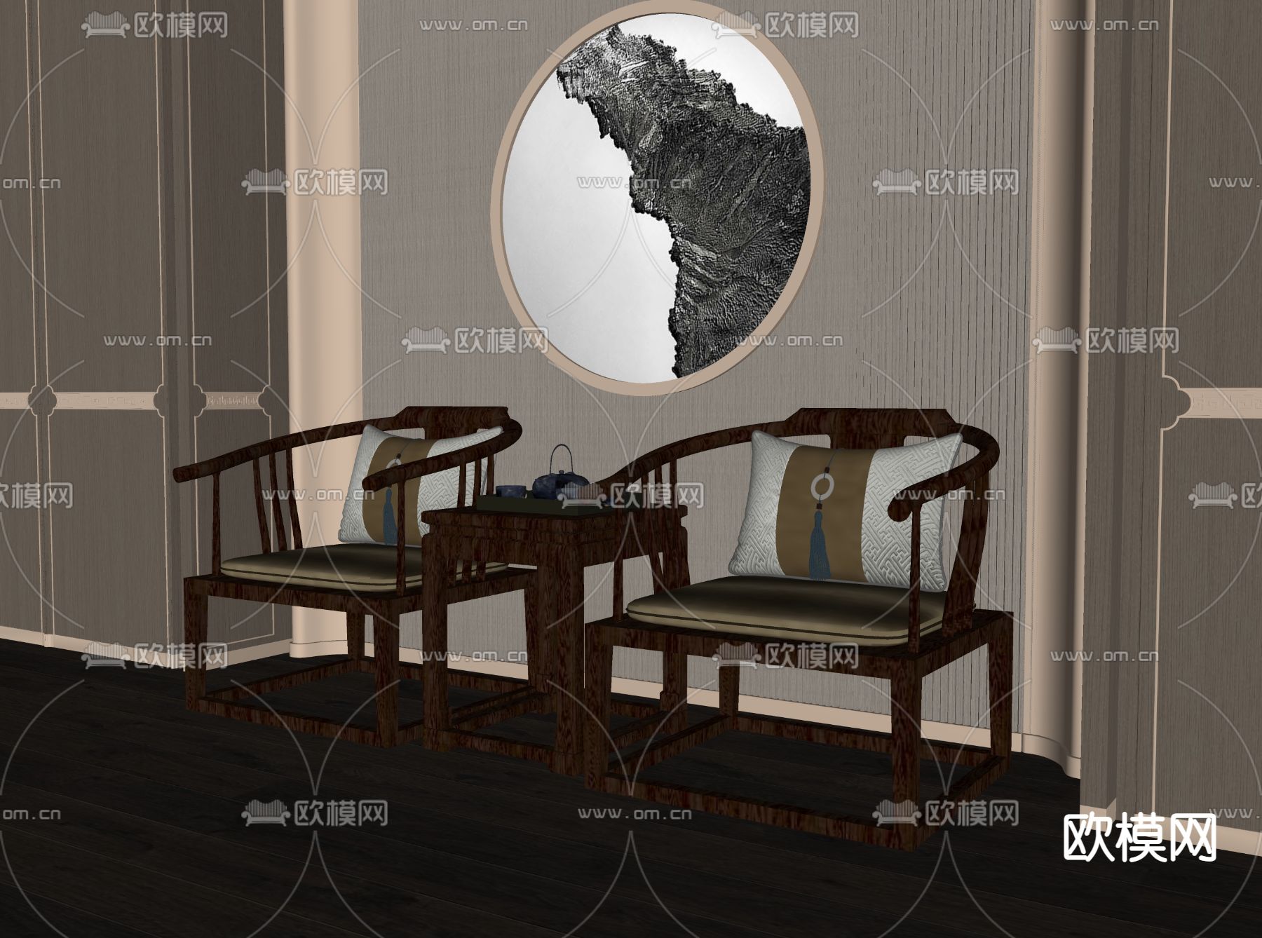 新中式圈椅 椅子su模型下载（渲染图2）