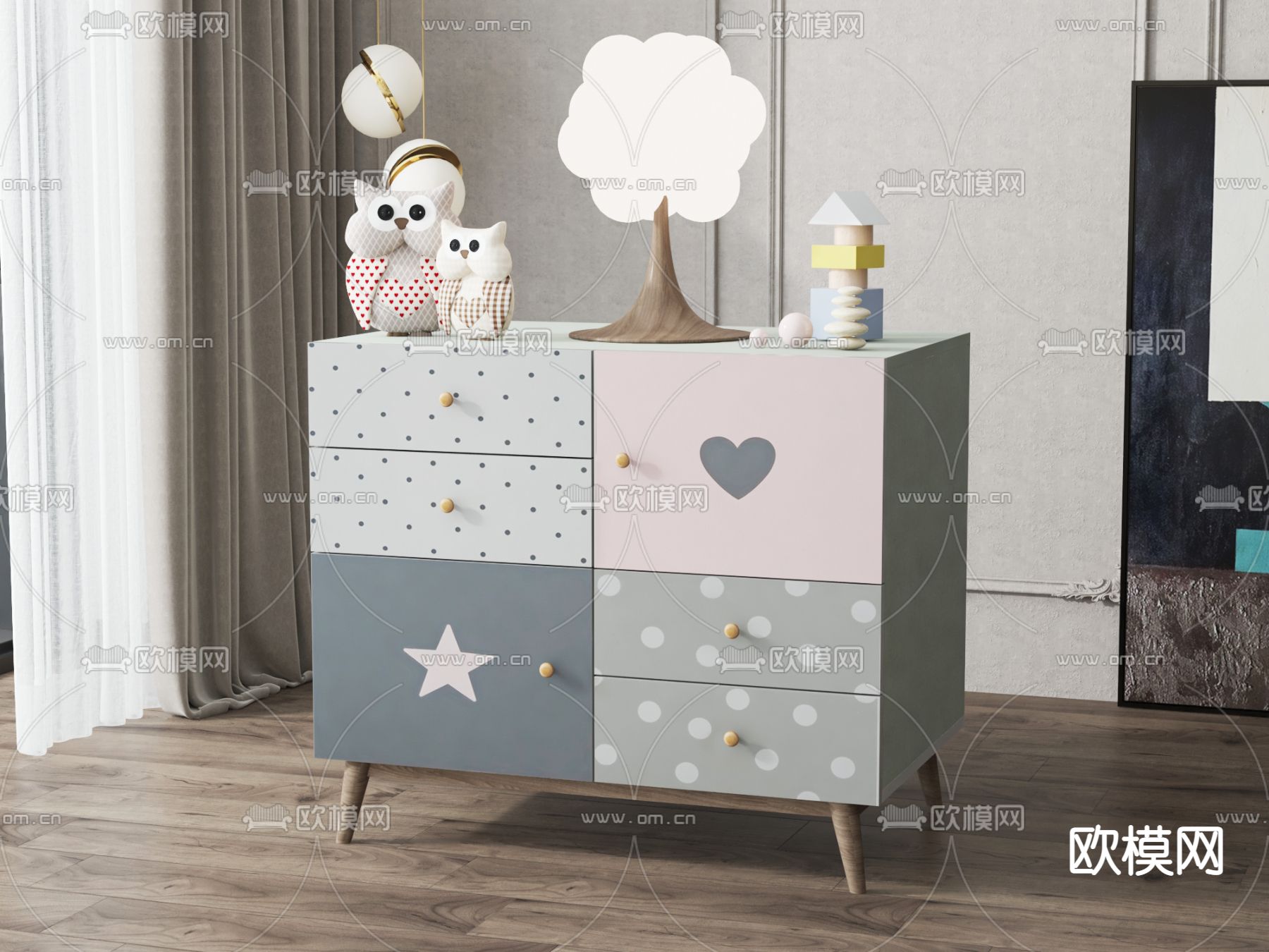 儿童床头柜3d模型下载