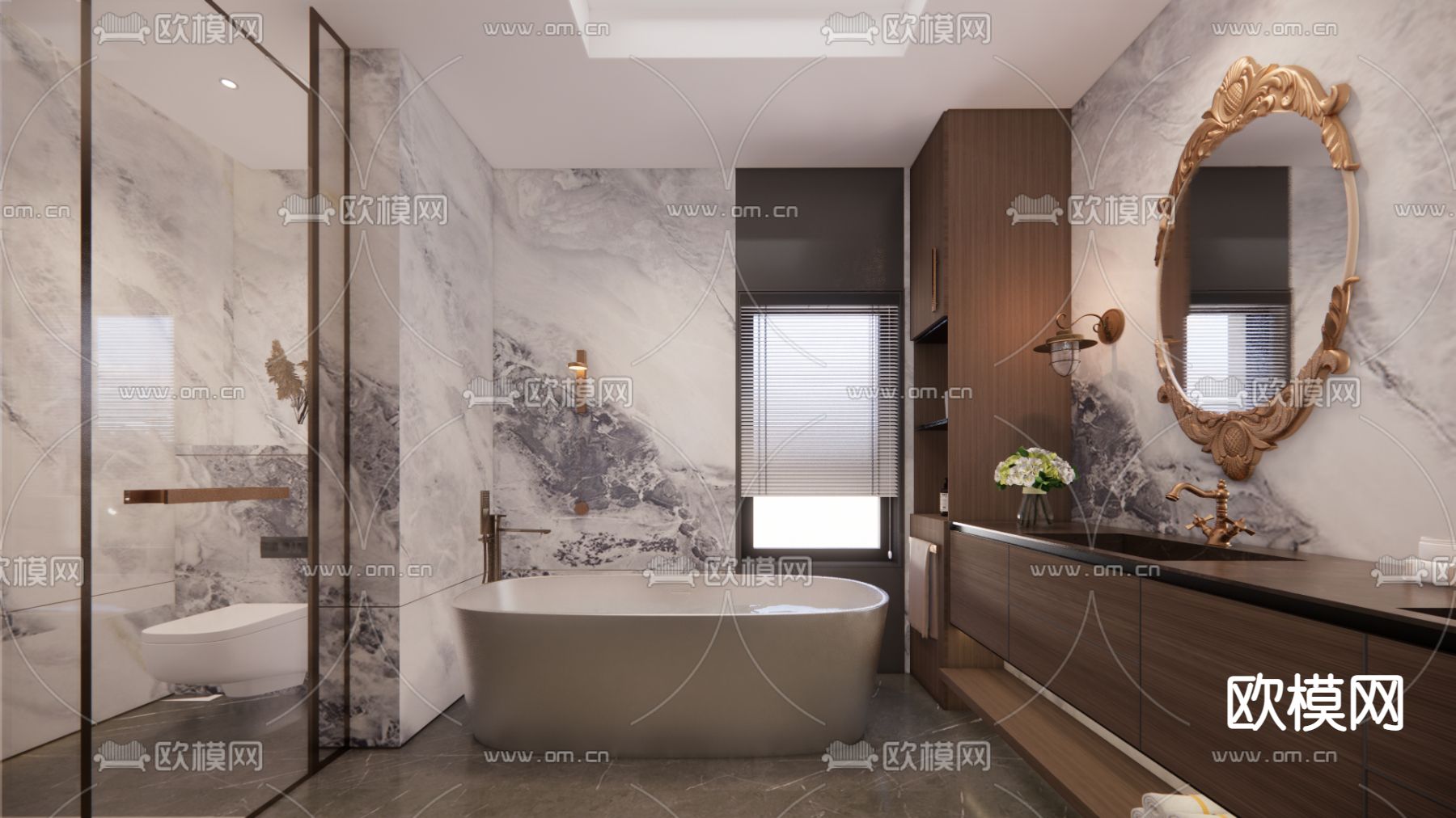 简美卫生间 浴室su模型下载（渲染图1）