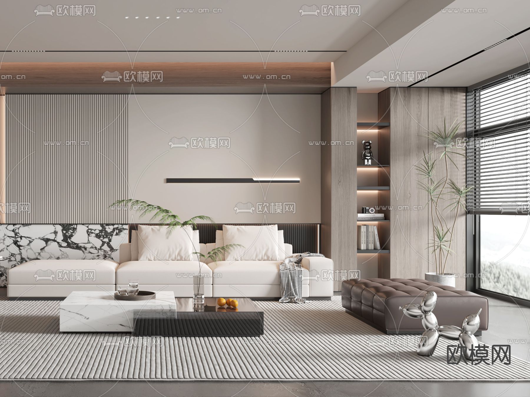 高级灰客厅3d模型下载（渲染图3）