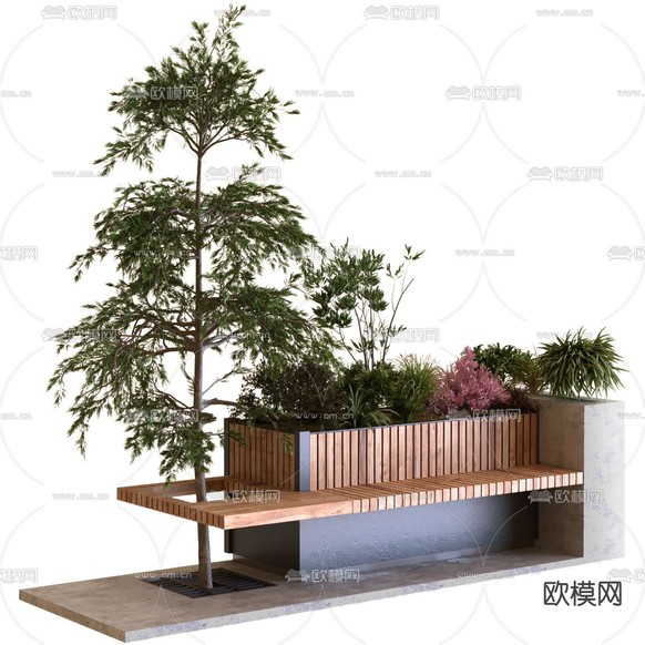 公用椅 户外座椅 花坛3d模型下载(渲染图2)