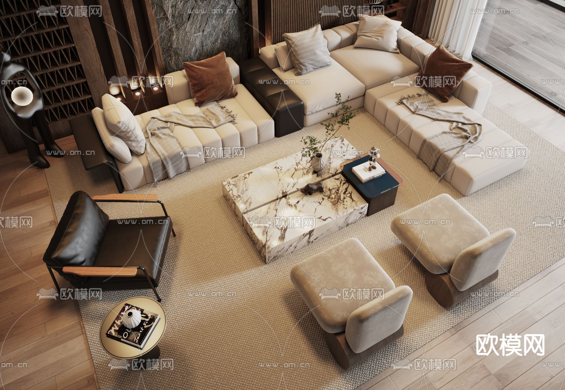 Minotti 米洛提 组合沙发su模型下载（渲染图1）