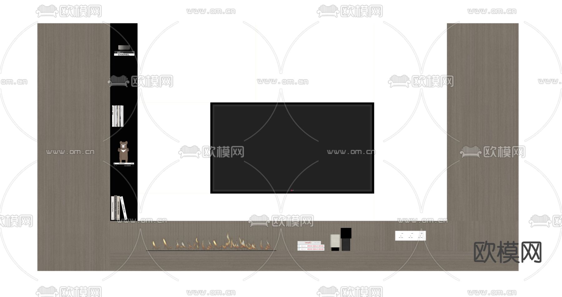 现代电视背景墙su模型下载（渲染图2）