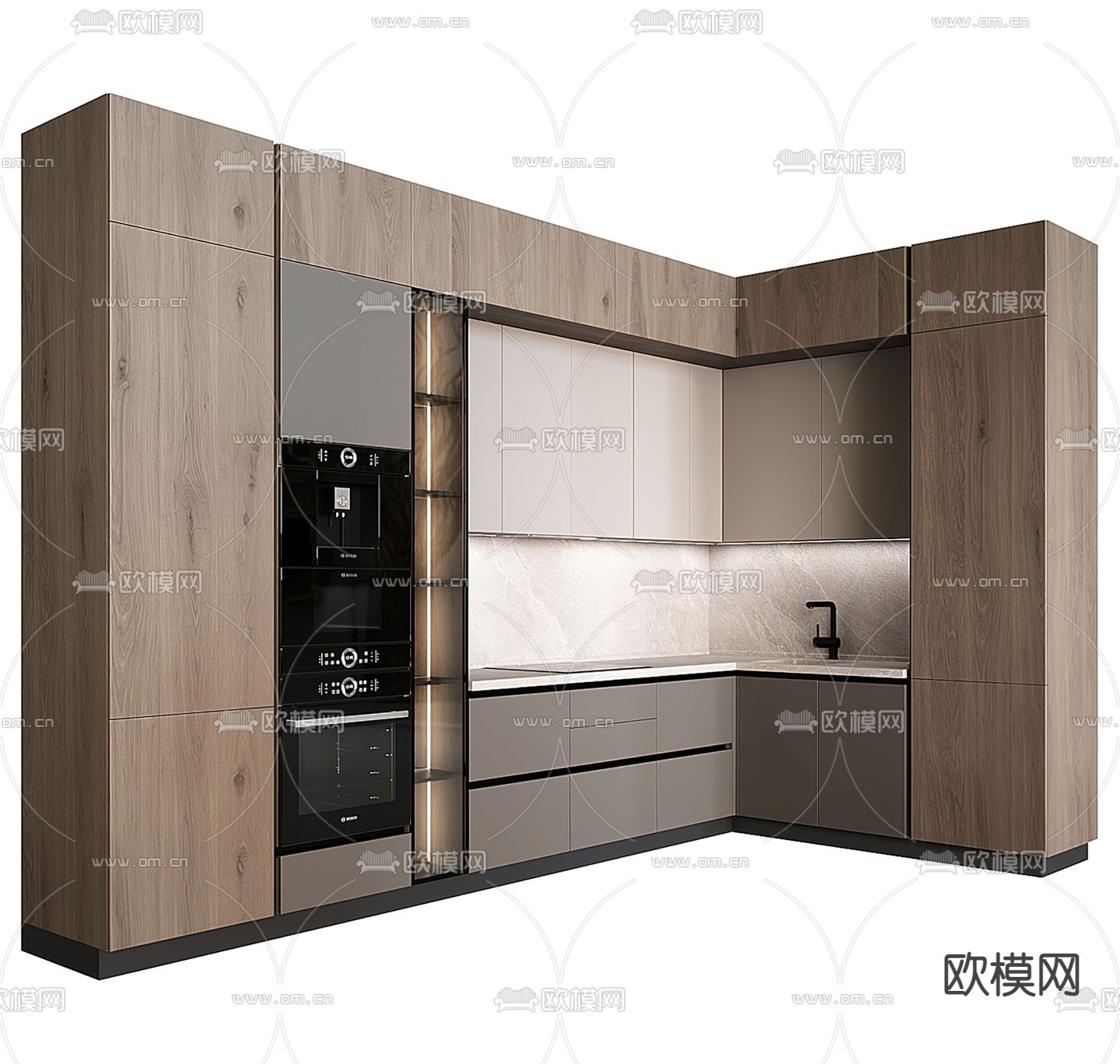 现代厨房 橱柜3d模型下载（渲染图1）
