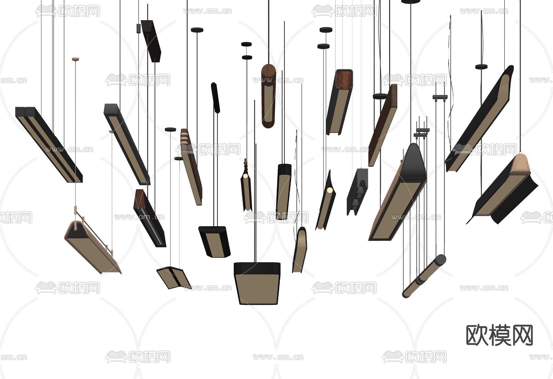 办公吊灯 长条吊灯su模型下载（渲染图2）