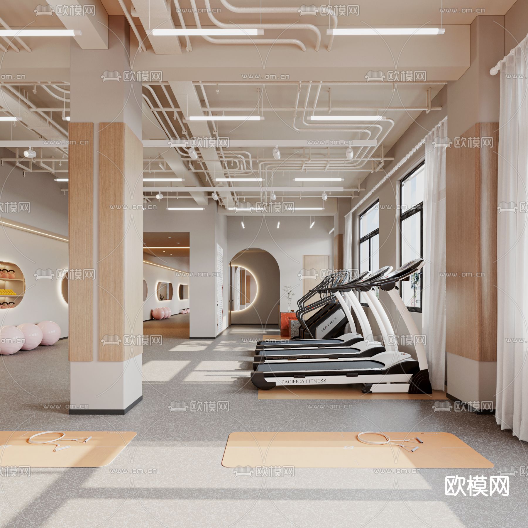 侘寂风瑜伽馆 健身房3d模型下载（渲染图4）