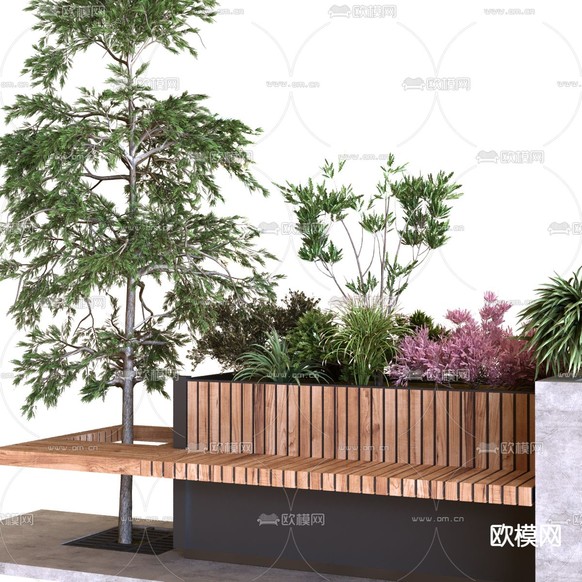 公用椅 户外座椅 花坛3d模型下载(渲染图4)