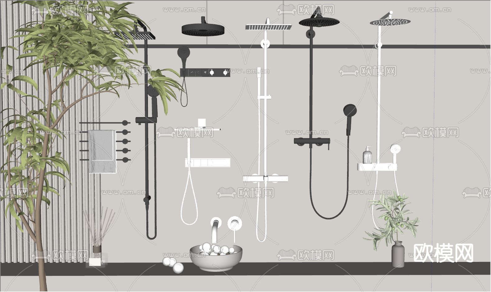 现代花洒 淋浴喷头su模型下载（渲染图3）