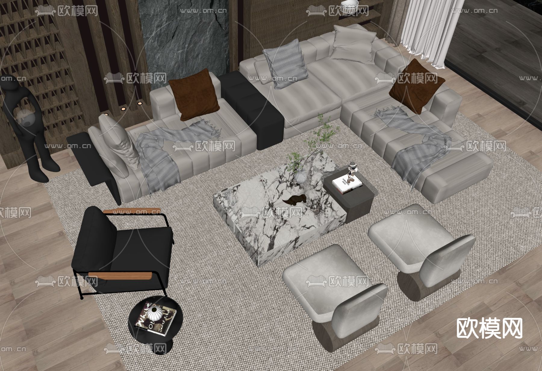 Minotti 米洛提 组合沙发su模型下载（渲染图2）