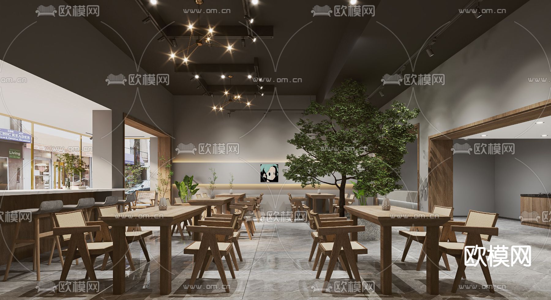 侘寂风快餐厅3d模型下载