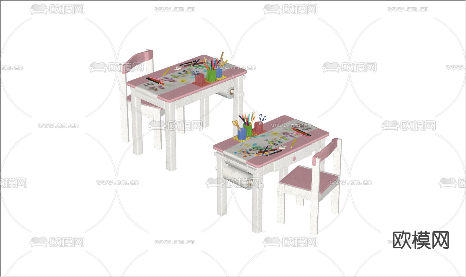 现代儿童桌椅su模型下载（渲染图2）