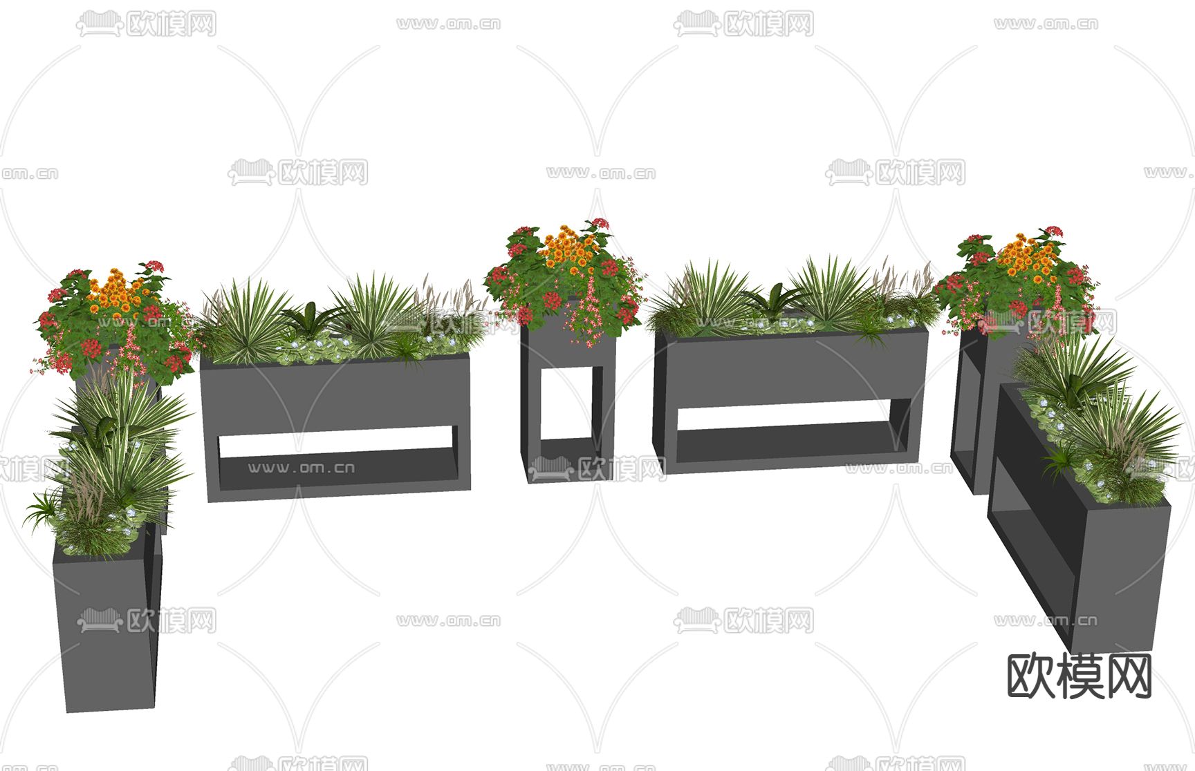 户外绿植花箱 花坛su模型下载（渲染图1）