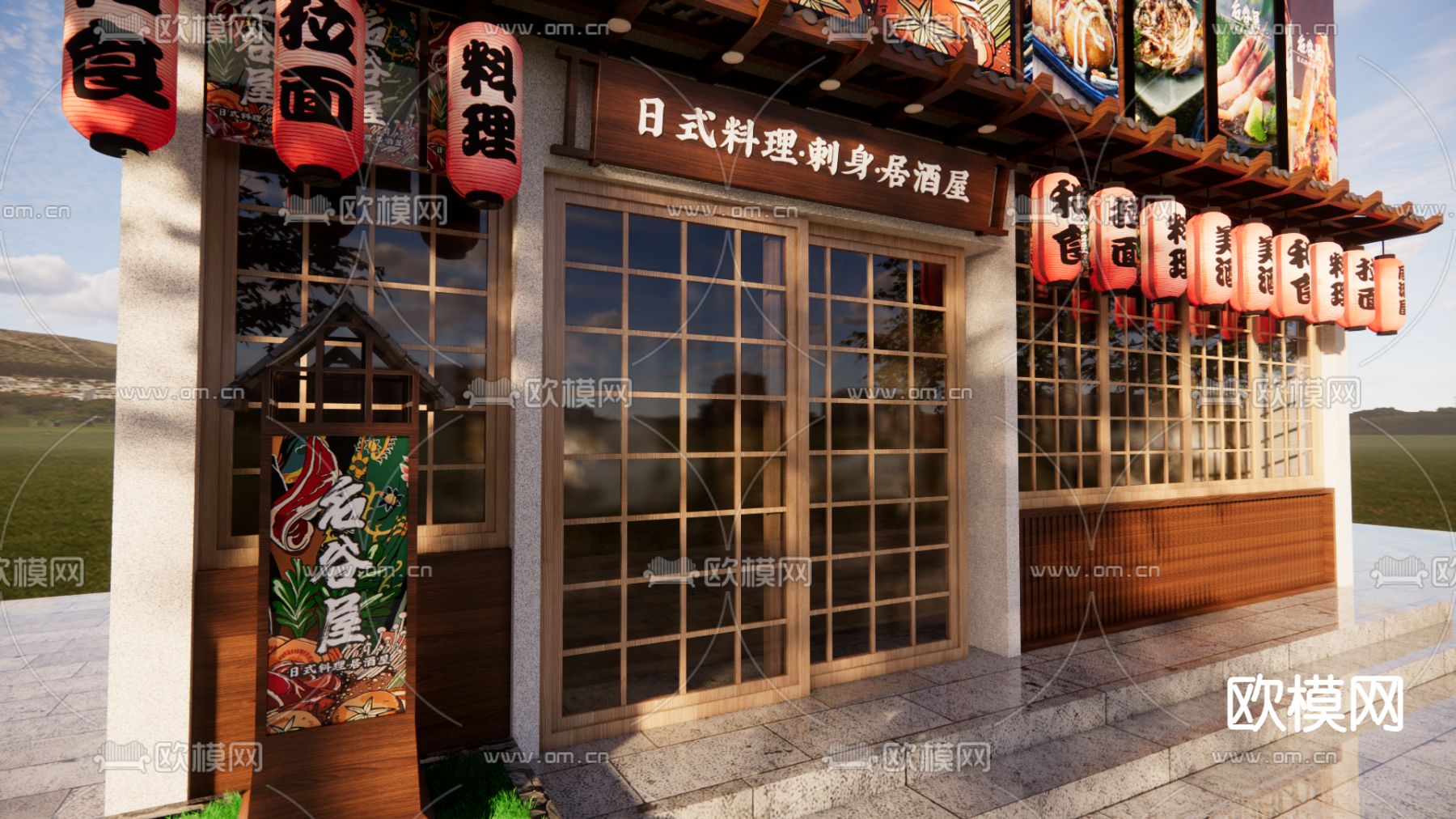 日式居酒屋门头 门面su模型下载（渲染图4）