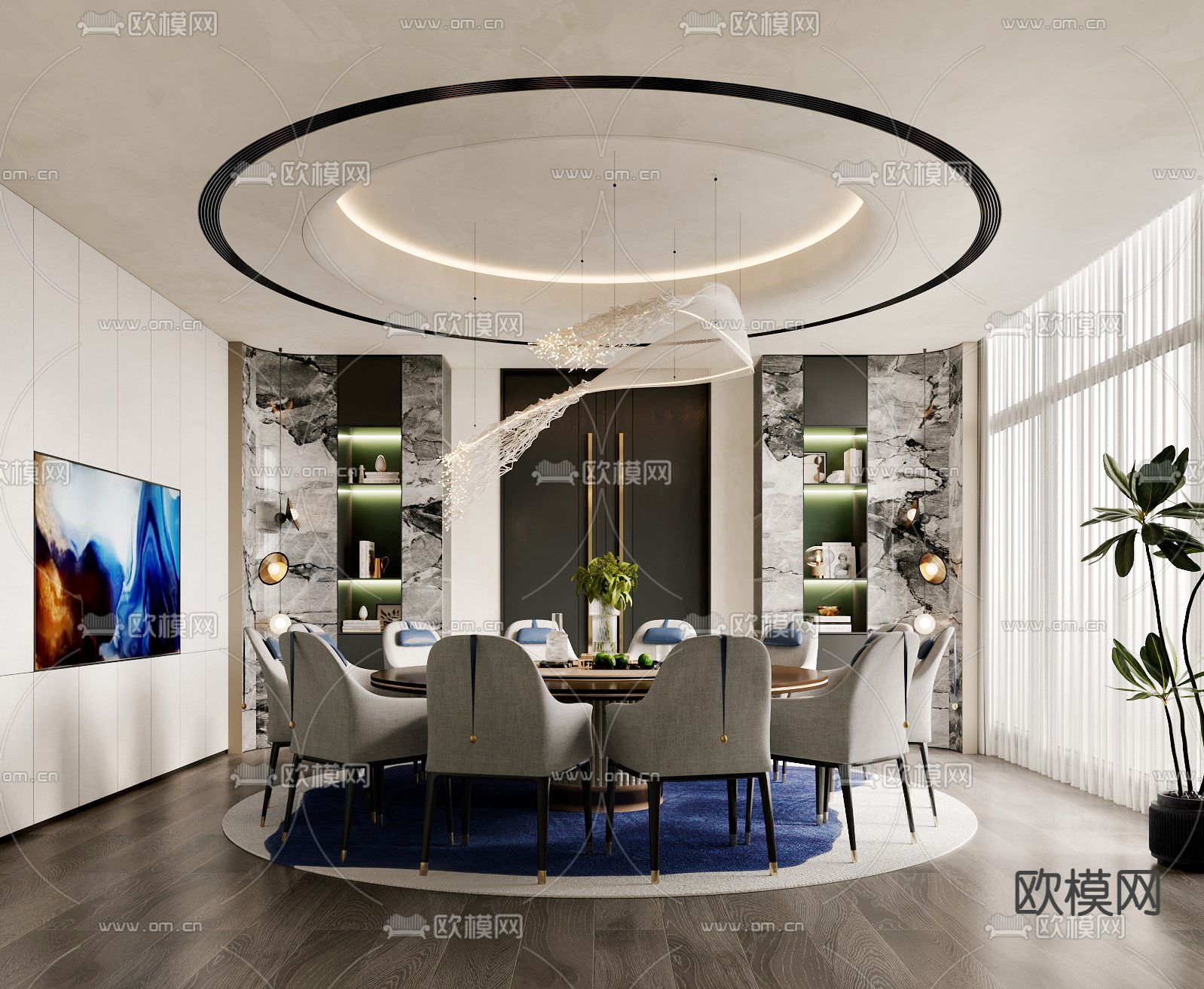 中餐厅包厢 包房 包间3d模型下载（渲染图1）