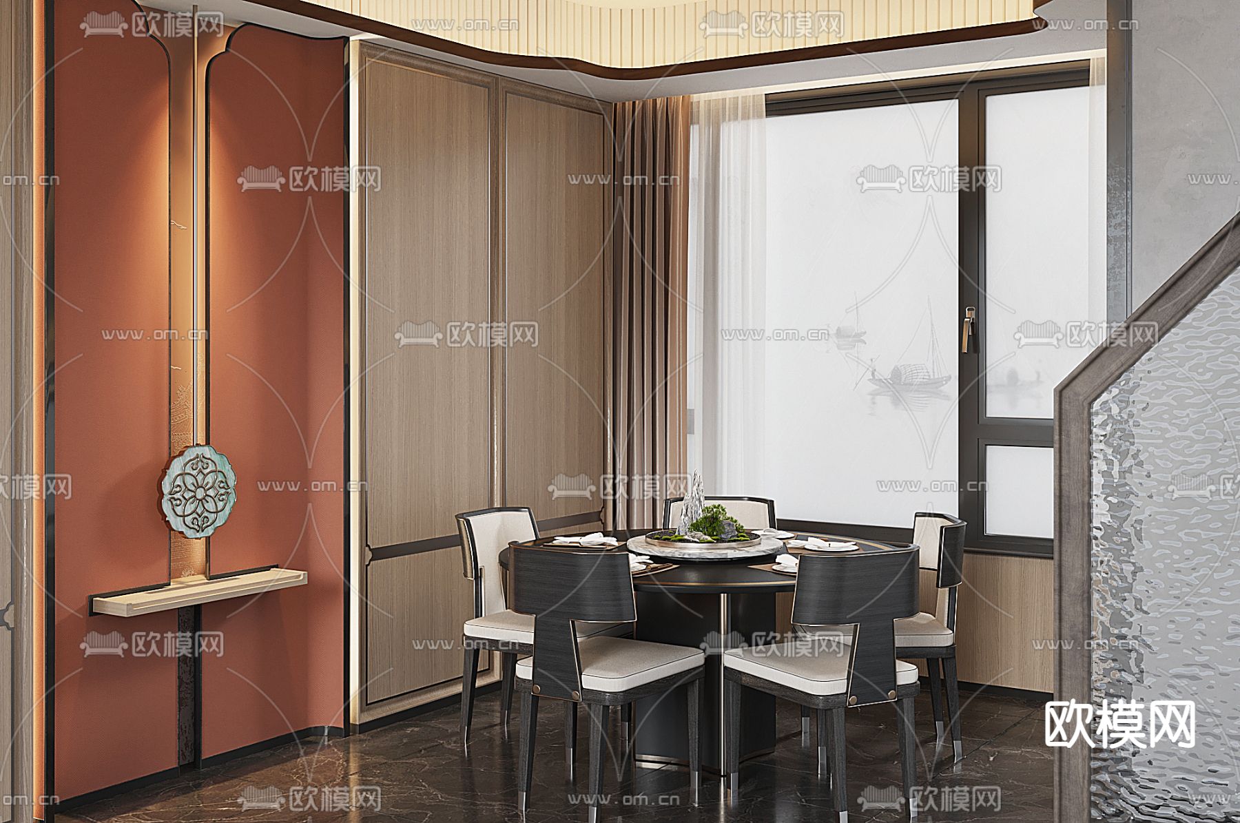 壹向设计 新中式餐厅3d模型下载_ID14002457_3dmax免费模型-欧模网