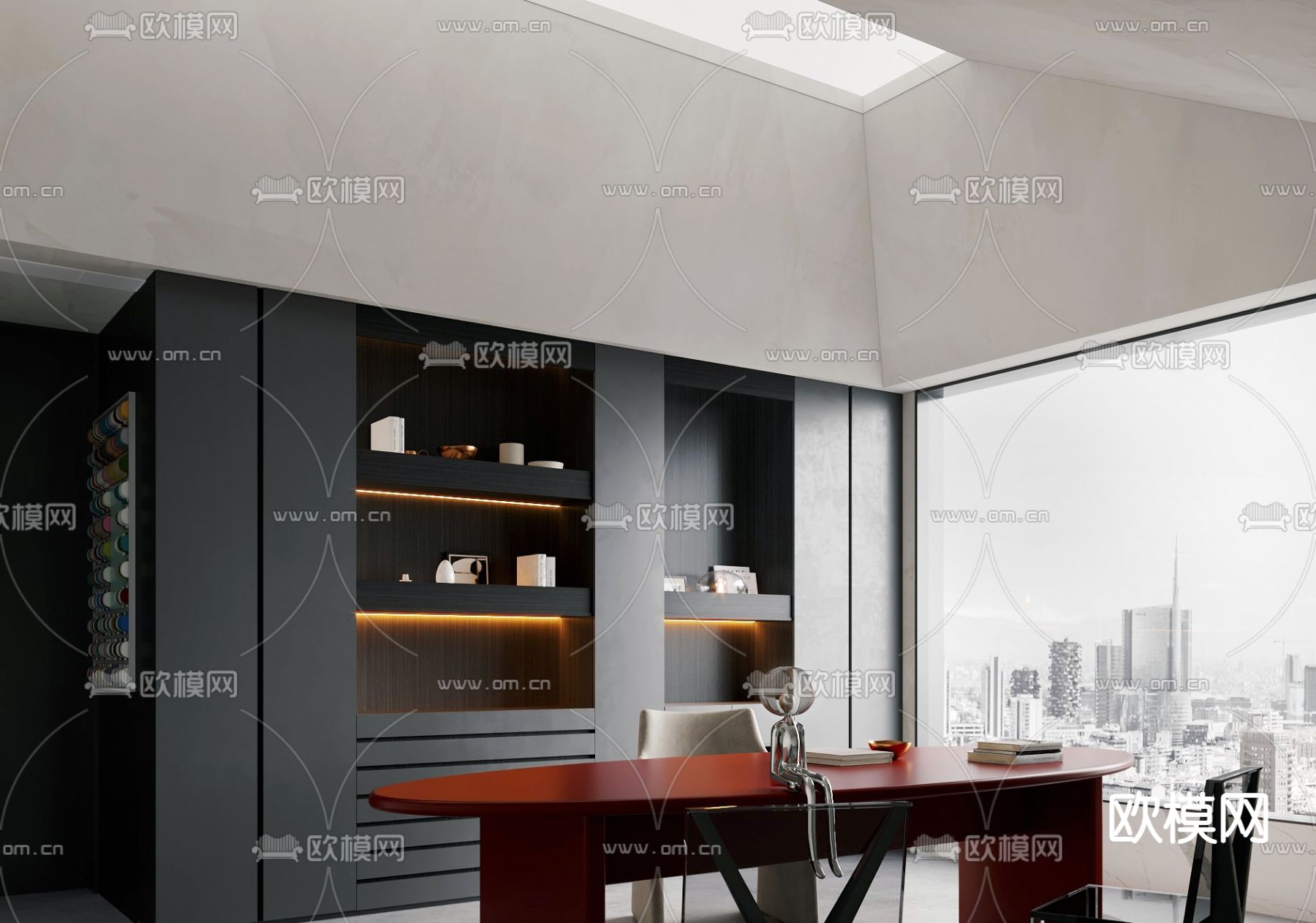 高级灰书房3d模型下载（渲染图2）