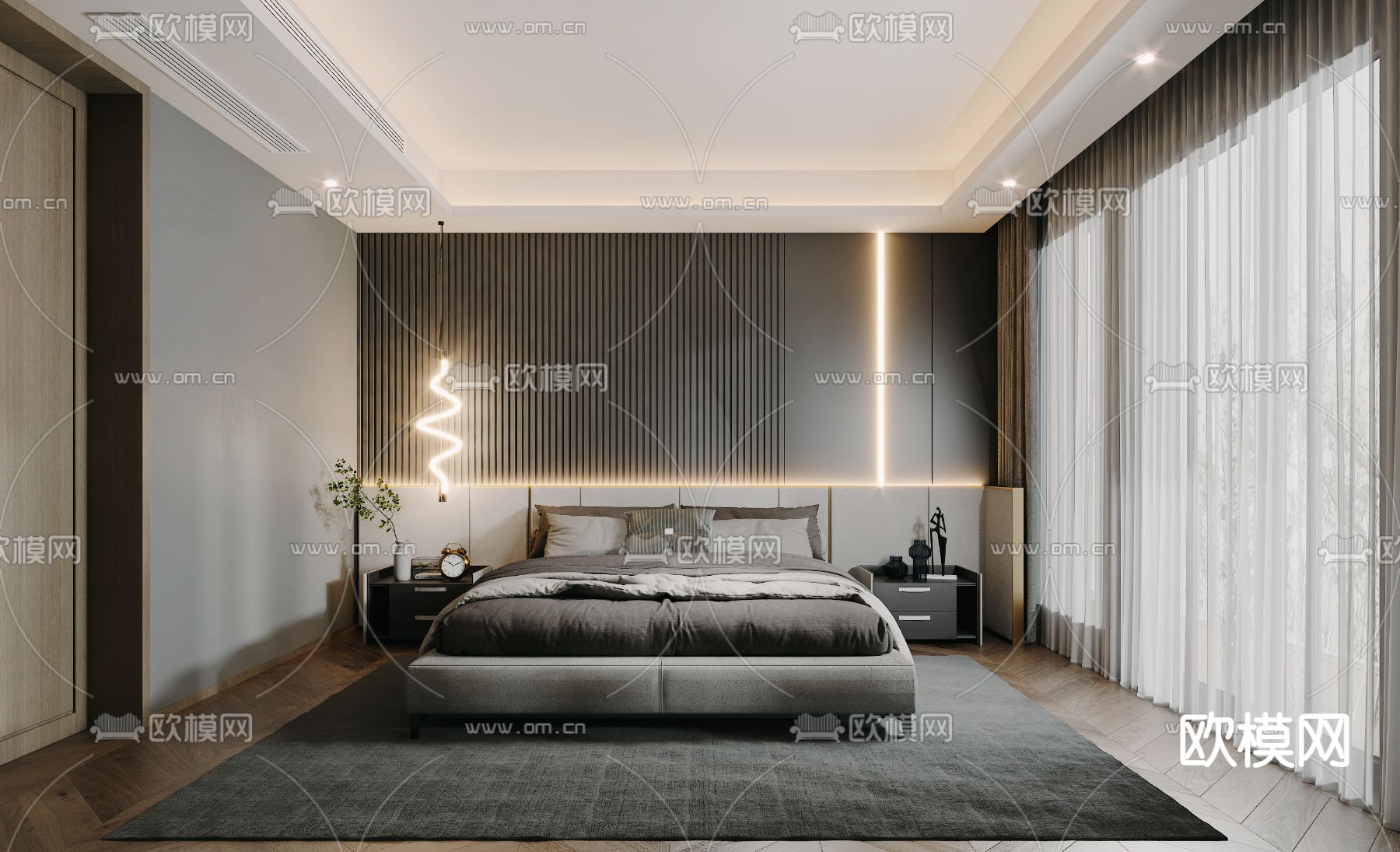 高级灰卧室 主人房3d模型下载