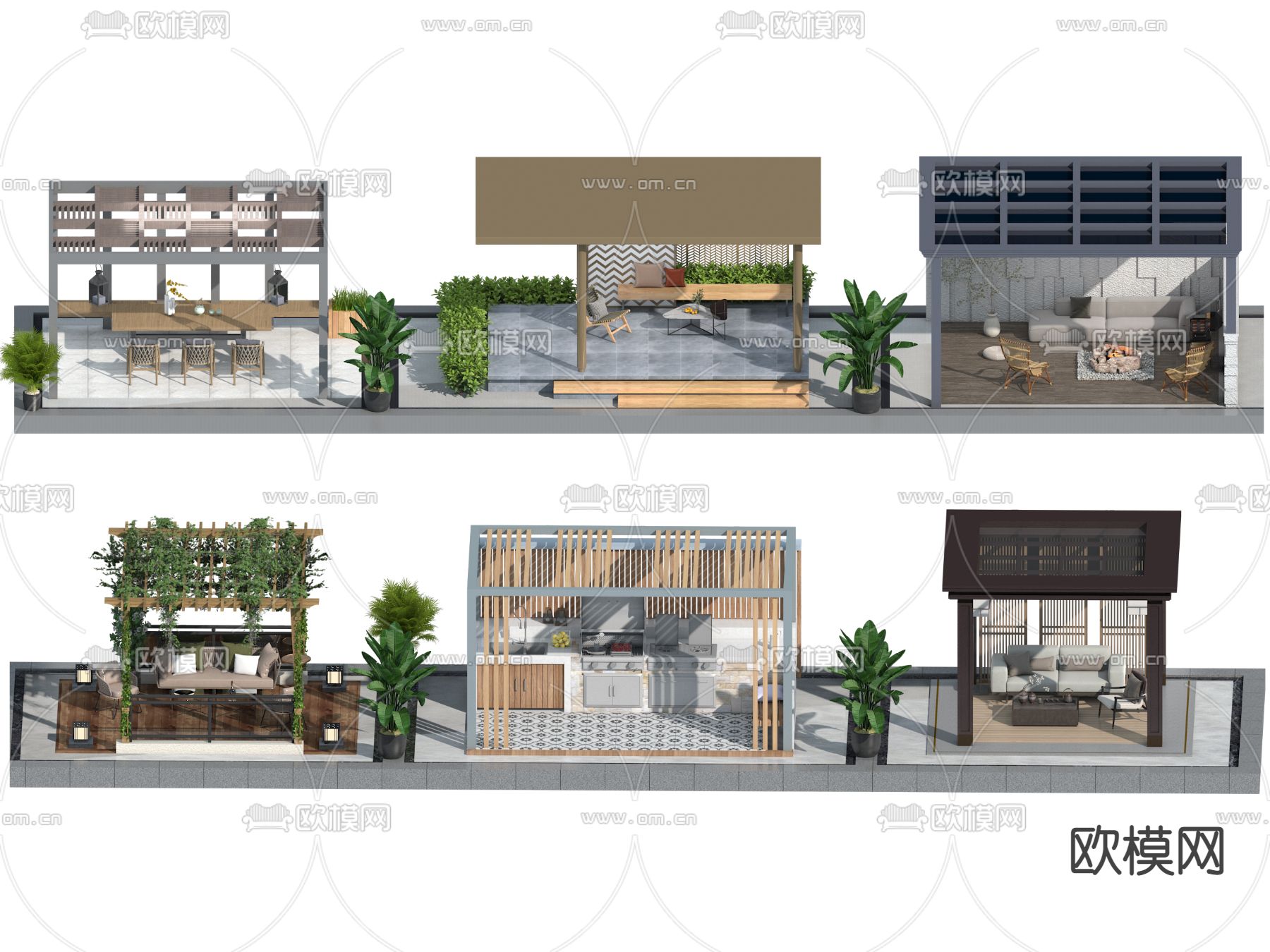 现代户外亭子 廊架 凉亭3d模型下载（渲染图2）