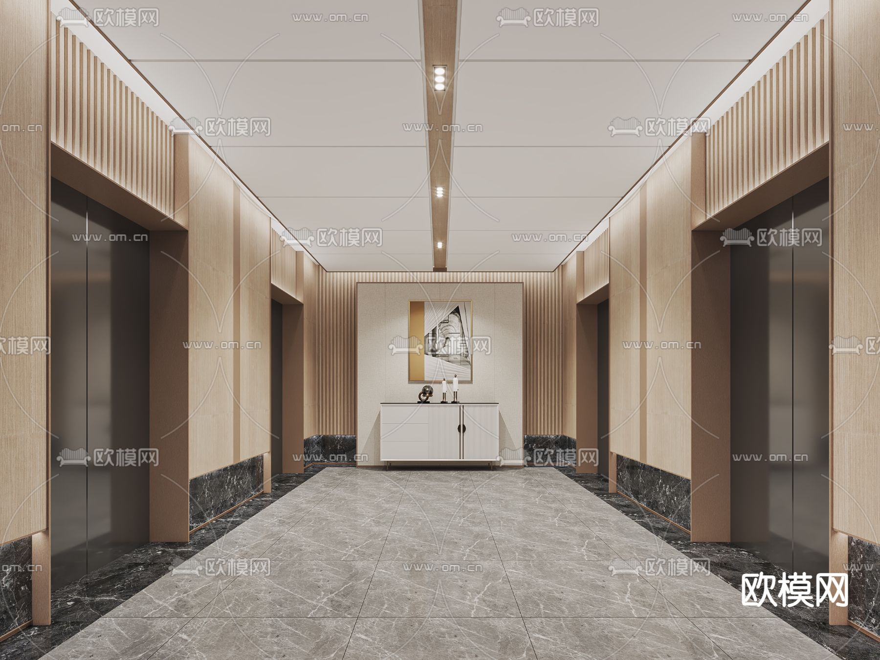 现代酒店电梯厅3d模型下载